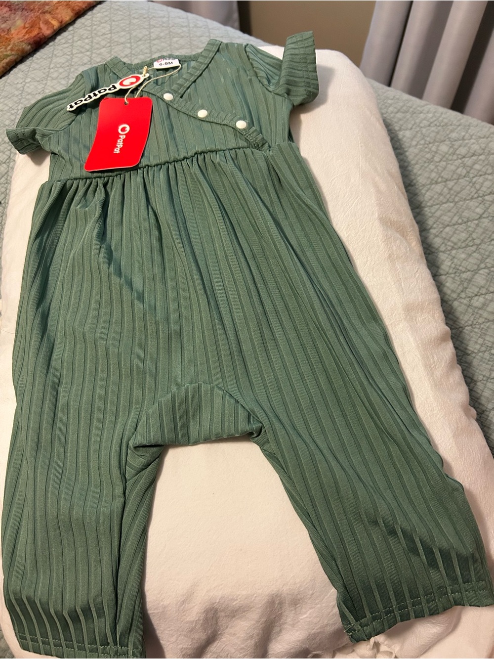 PatPat Olive Green Ribbed Baby Jumpsuit